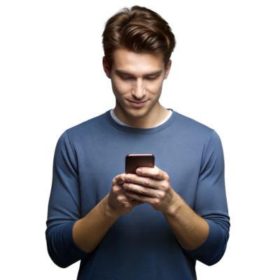 a-man-is-looking-at-his-cell-phone-png